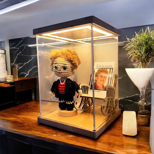 Personalized Memorial Crochet Doll Keepsake with LED Display Box & Photo Card