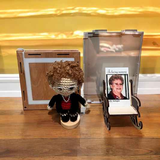 Personalized Memorial Crochet Doll Keepsake with LED Display Box & Photo Card