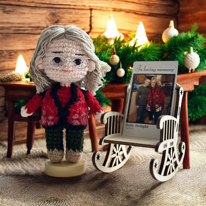 Personalized Crochet Doll: Memorial Rocking Chair & Photo Card Edition