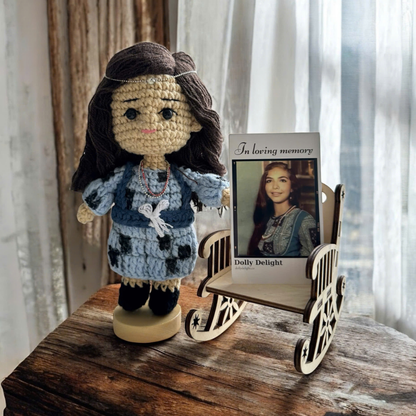 Personalized Crochet Doll: Memorial Rocking Chair & Photo Card Edition